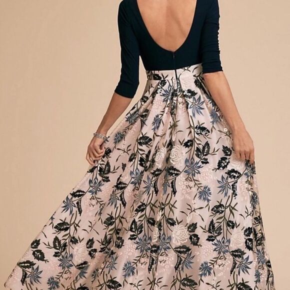 Elegant B HLDN Navy, White, Blush Maxi Dress Sequins Embroidery w/Crinoline NWT - Picture 7 of 9